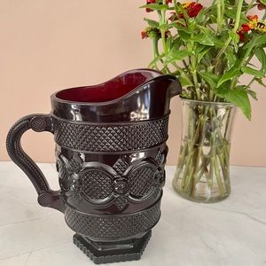 Vintage Avon Ruby Red Pitcher Cape Cod Beverage Water 46oz Cut Glass Pitcher